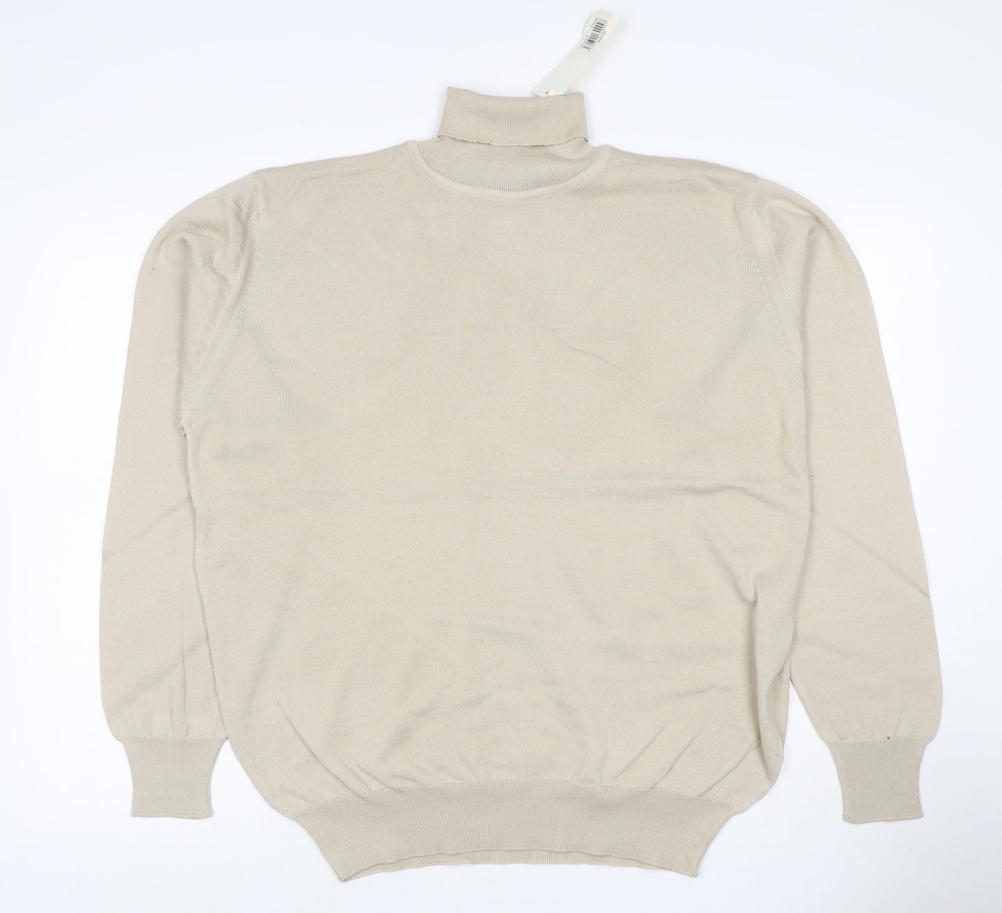 Greenwoods Men's Beige L Roll Neck Cotton Acrylic Knit Pullover Jumper