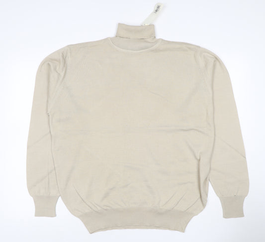 Greenwoods Men's Beige L Roll Neck Cotton Acrylic Knit Pullover Jumper