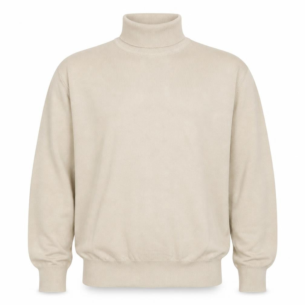 Front view of Greenwoods Men's Beige L Roll Neck Cotton Acrylic Knit jumper