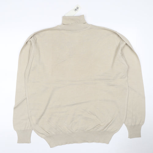 Greenwoods Men's Beige L Roll Neck Cotton Acrylic Knit Pullover Jumper