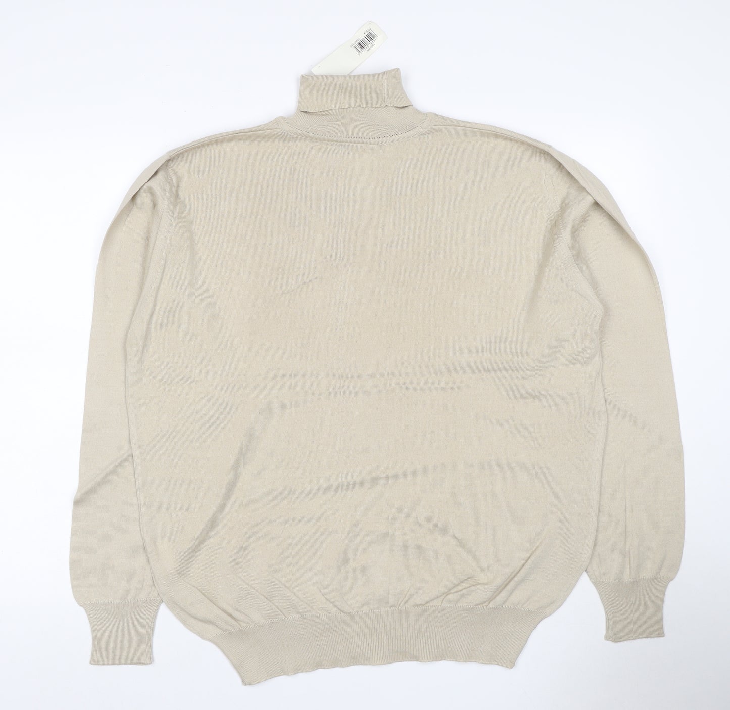 Greenwoods Men's Beige L Roll Neck Cotton Acrylic Knit Pullover Jumper