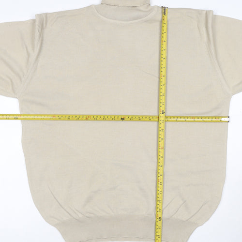 Greenwoods Men's Beige L Roll Neck Cotton Acrylic Knit Pullover Jumper