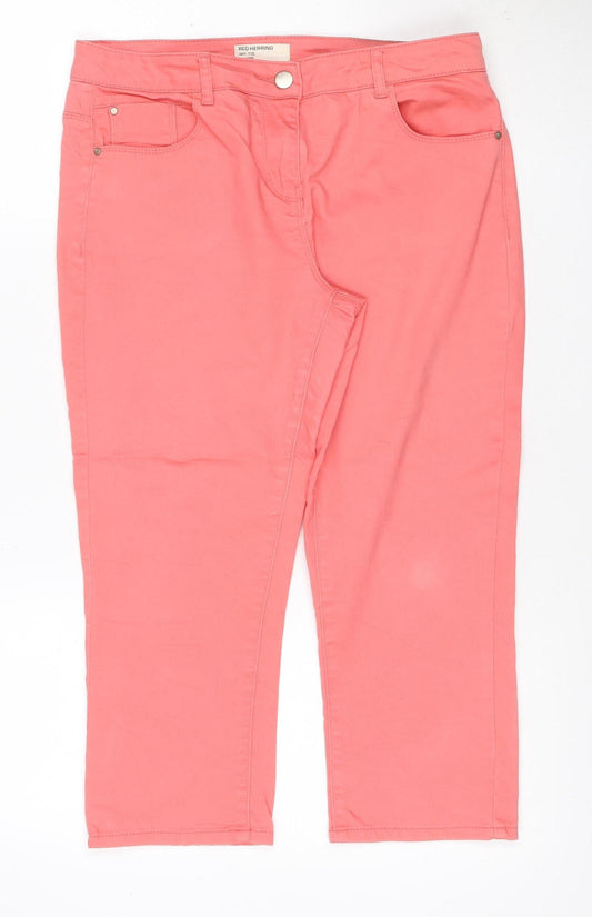 Red Herring Women Pink UK 12 Cropped Straight Leg Cotton Trousers