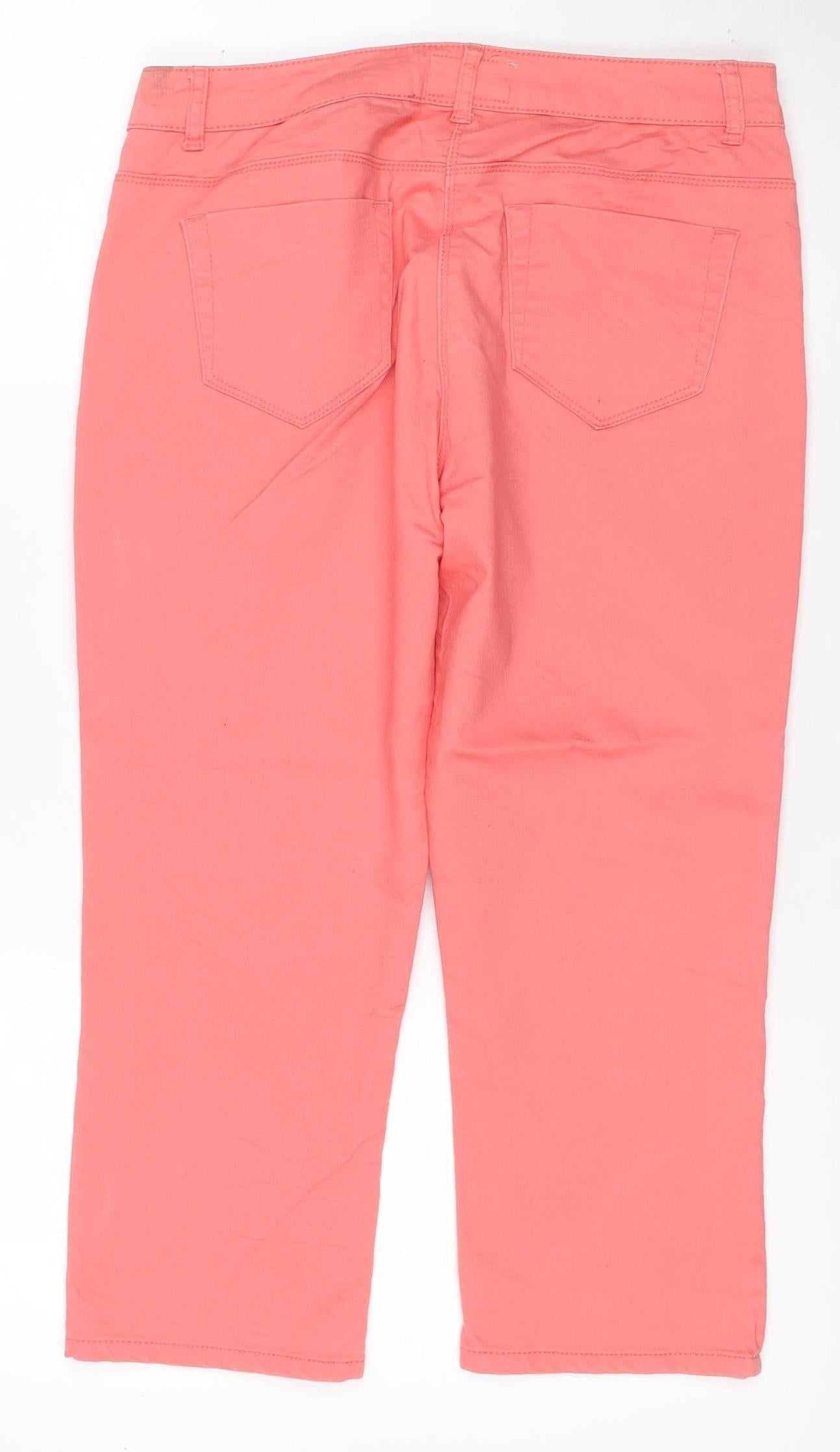 Red Herring Women Pink UK 12 Cropped Straight Leg Cotton Trousers