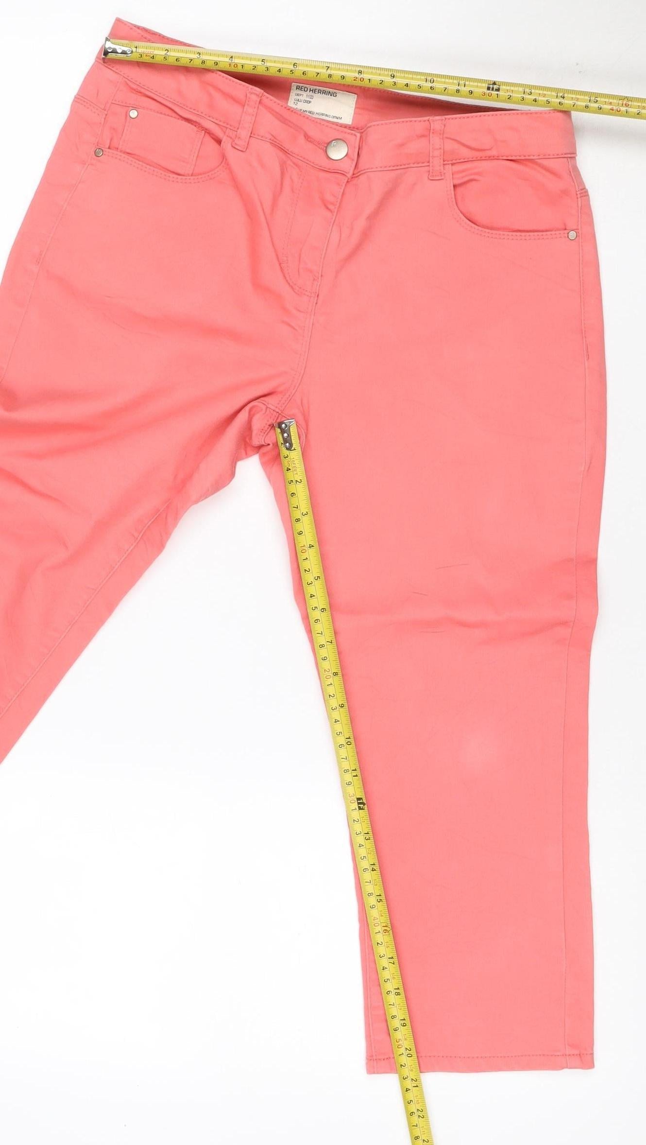 Red Herring Women Pink UK 12 Cropped Straight Leg Cotton Trousers