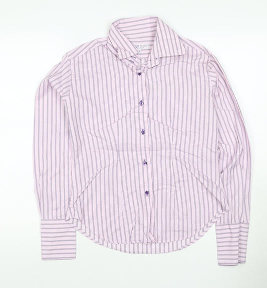Coton Doux Women Pink Purple Striped Cotton Button-Up Shirt UK 12
