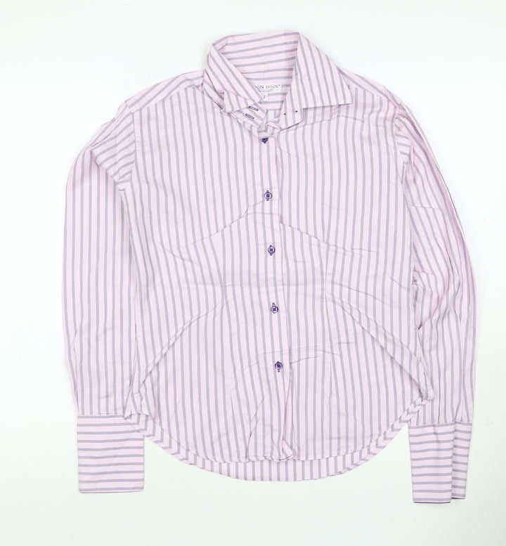 Coton Doux Women Pink Purple Striped Cotton Button-Up Shirt UK 12