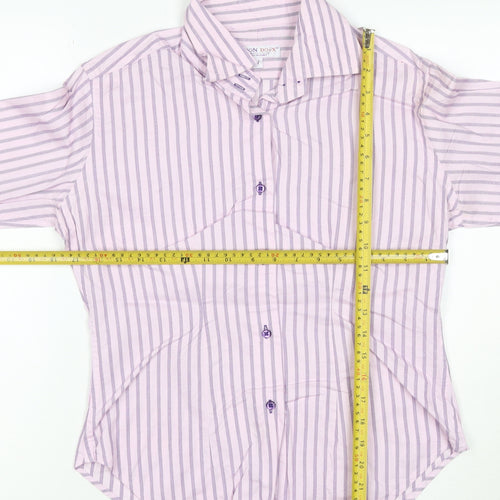 Coton Doux Women Pink Purple Striped Cotton Button-Up Shirt UK 12