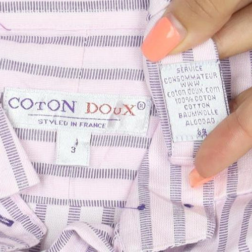 Coton Doux Women Pink Purple Striped Cotton Button-Up Shirt UK 12
