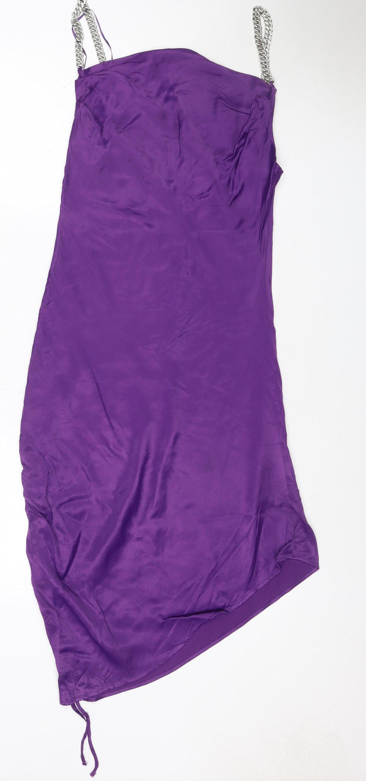 Zara Women Purple S Long Satin Chain Strap Slip Maxi Party Dress