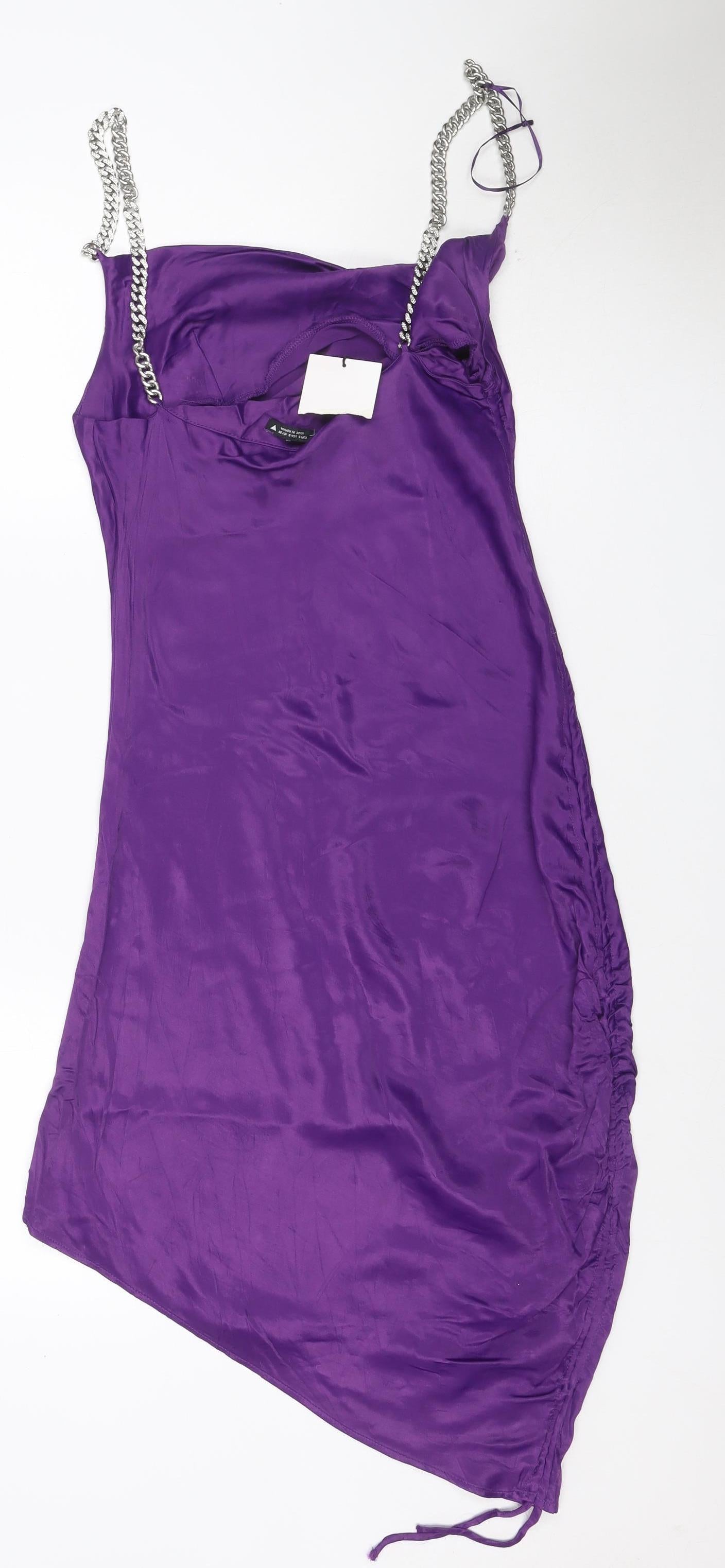 Zara Women Purple S Long Satin Chain Strap Slip Maxi Party Dress