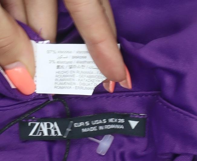Zara Women Purple S Long Satin Chain Strap Slip Maxi Party Dress
