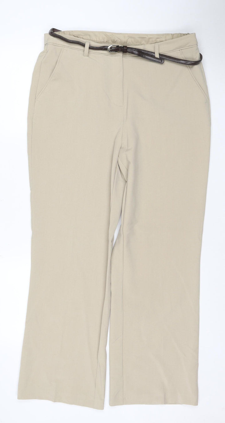 Maine New England Women Beige UK 14R Tailored Straight Trousers Belt