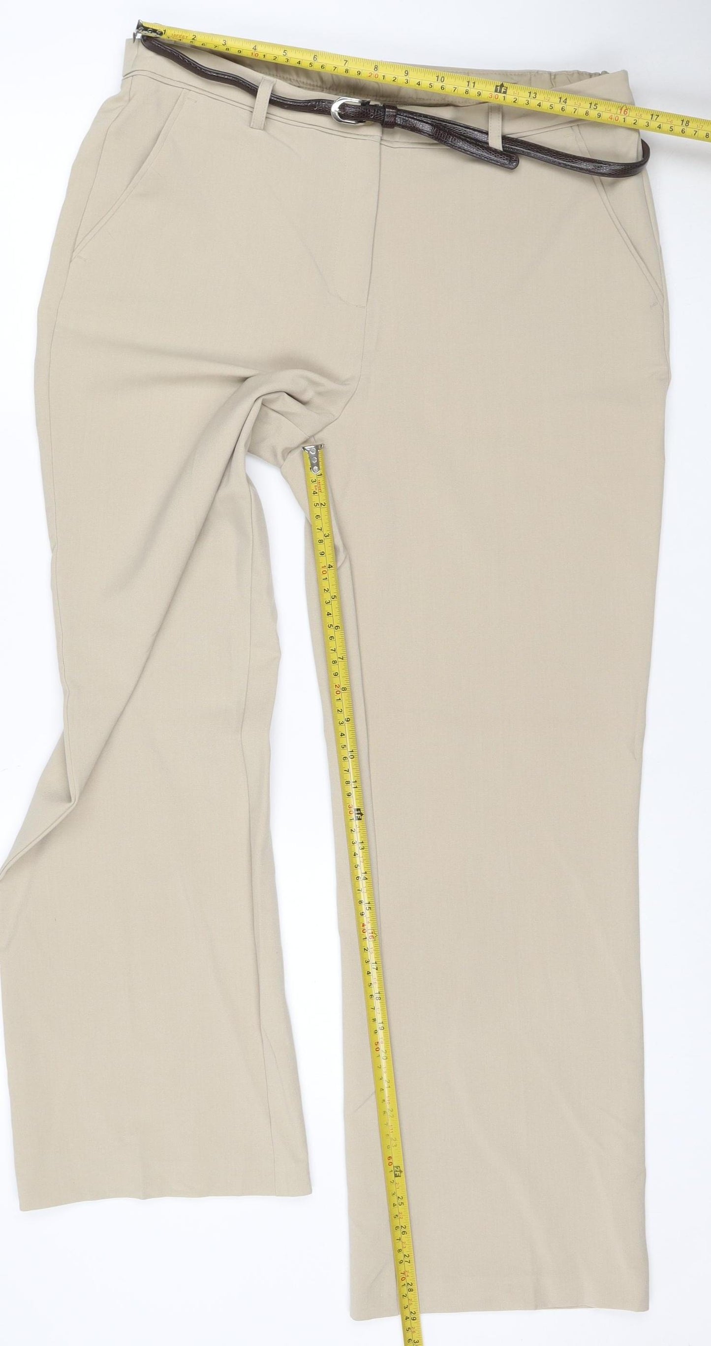 Maine New England Women Beige UK 14R Tailored Straight Trousers Belt