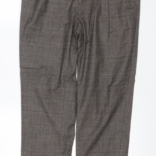 Massimo Dutti Men Grey Check Wool Tapered Dress Trousers W32