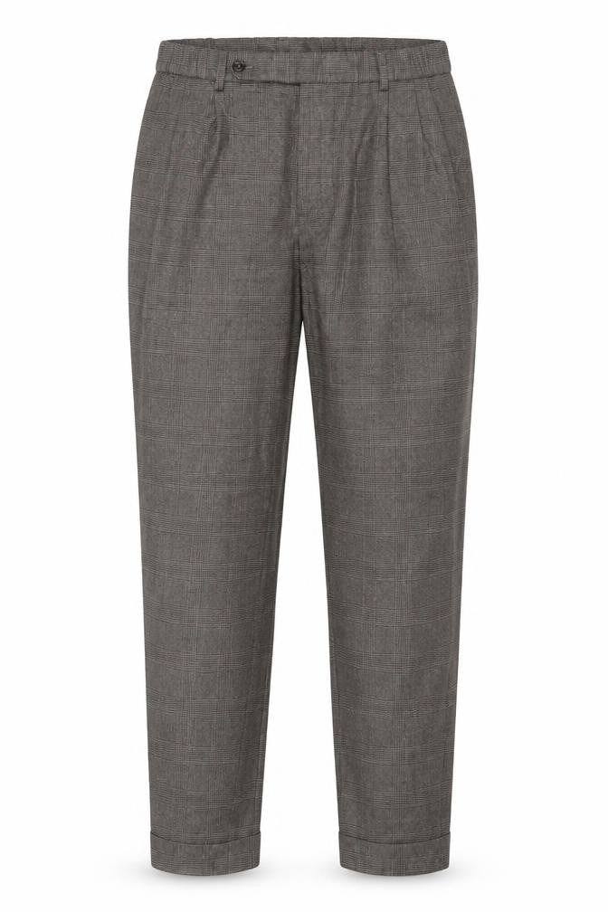 Front view of Massimo Dutti Men Grey Check Wool Tapered Dress Trousers W32