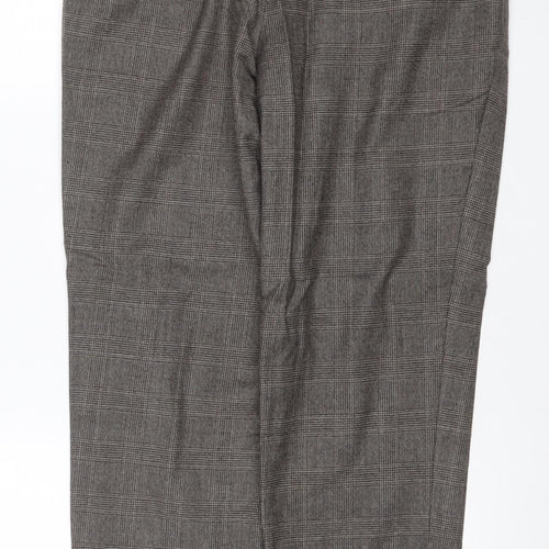 Massimo Dutti Men Grey Check Wool Tapered Dress Trousers W32