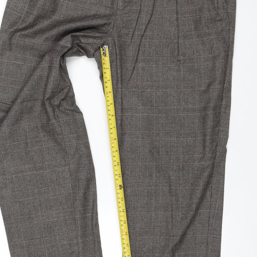 Massimo Dutti Men Grey Check Wool Tapered Dress Trousers W32