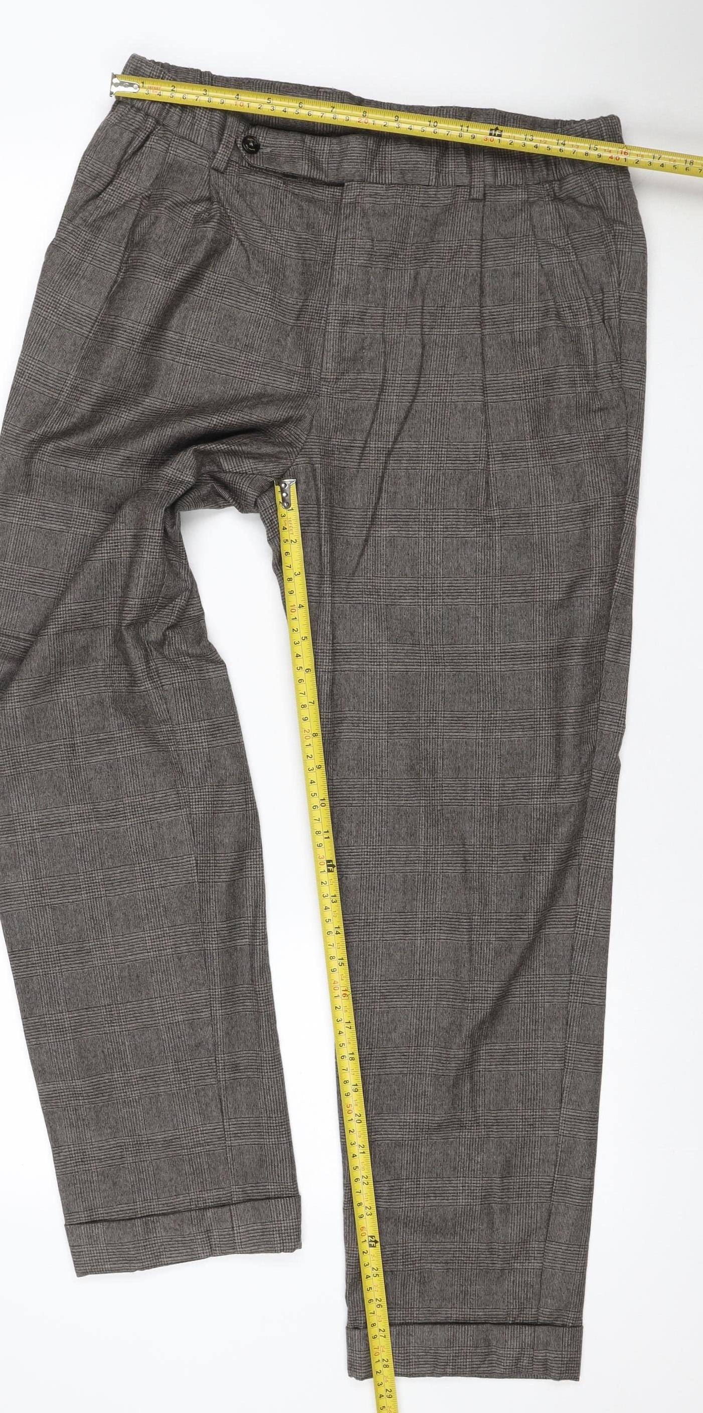 Massimo Dutti Men Grey Check Wool Tapered Dress Trousers W32