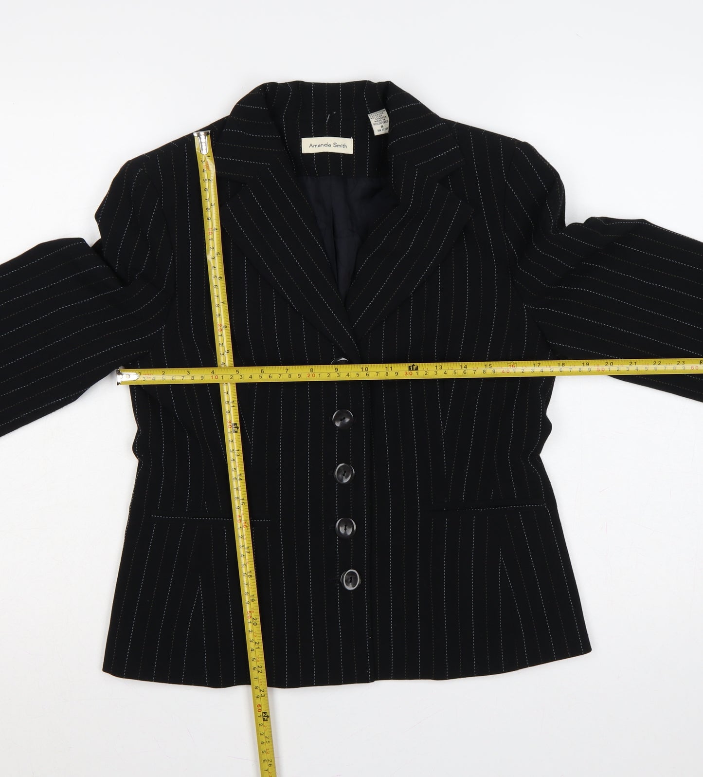Amanda Smith Women’s Black Pinstripe Blazer Jacket UK 8 Lined