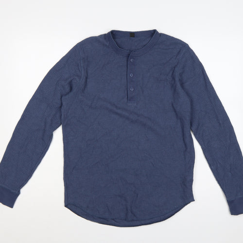 Uniqlo Men's Blue XS Waffle Knit Thermal Henley Long Sleeve T-Shirt