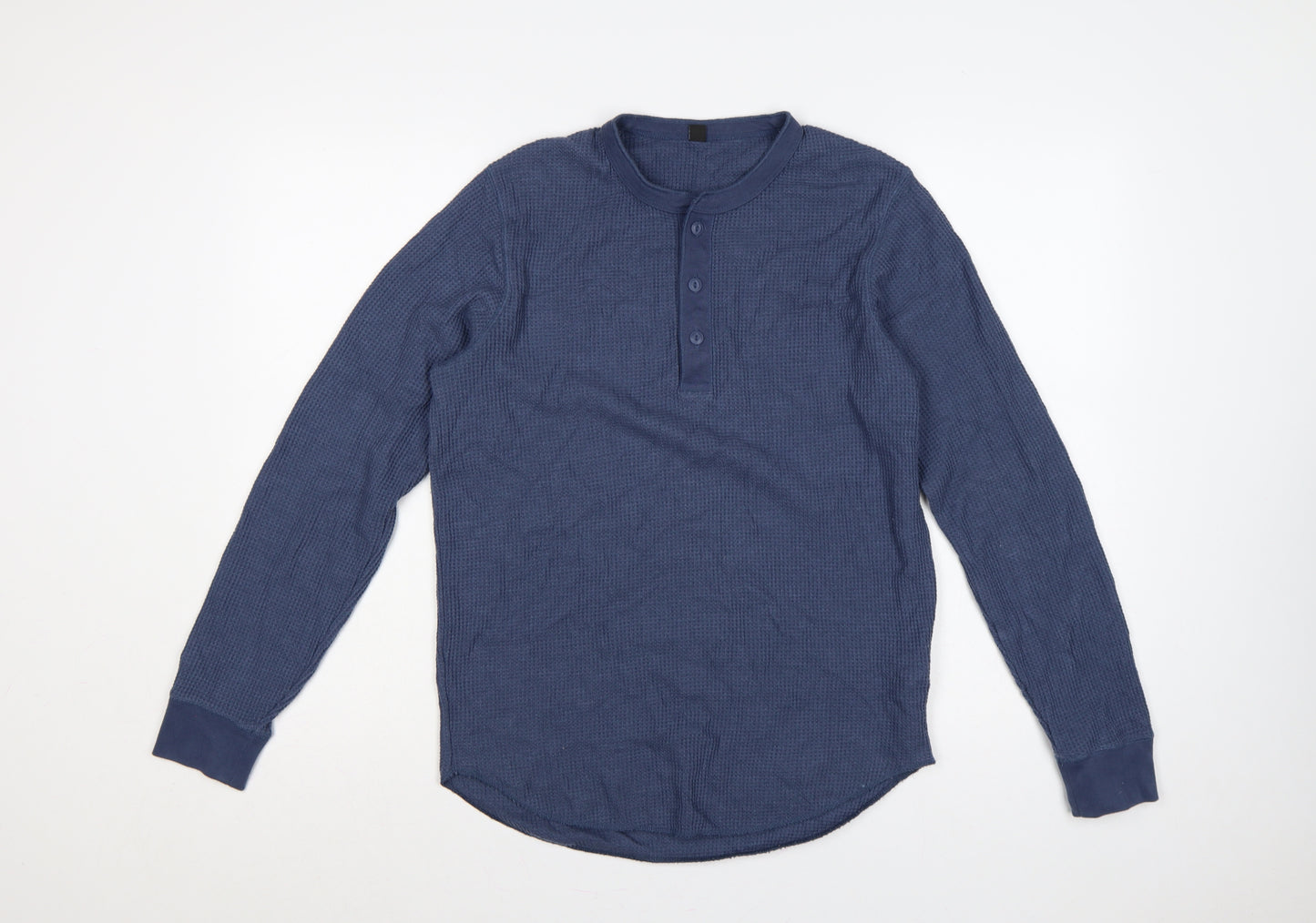 Uniqlo Men's Blue XS Waffle Knit Thermal Henley Long Sleeve T-Shirt