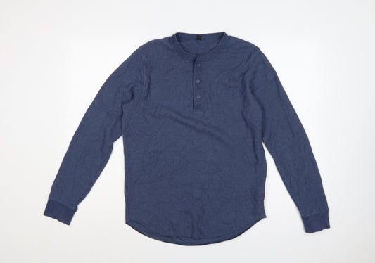 Uniqlo Men's Blue XS Waffle Knit Thermal Henley Long Sleeve T-Shirt