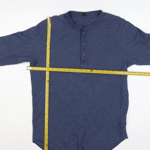 Uniqlo Men's Blue XS Waffle Knit Thermal Henley Long Sleeve T-Shirt
