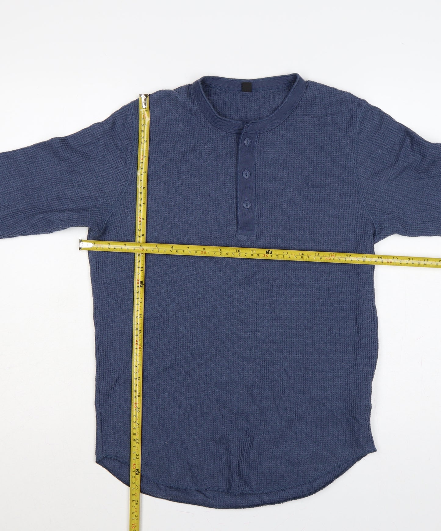 Uniqlo Men's Blue XS Waffle Knit Thermal Henley Long Sleeve T-Shirt