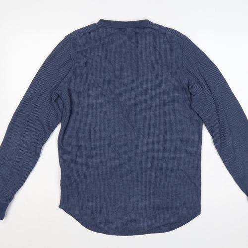 Uniqlo Men's Blue XS Waffle Knit Thermal Henley Long Sleeve T-Shirt