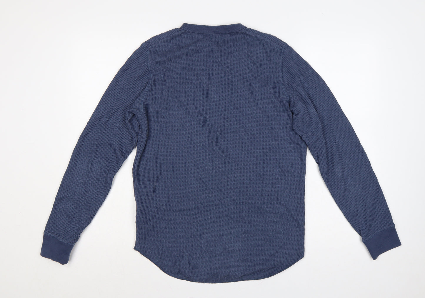 Uniqlo Men's Blue XS Waffle Knit Thermal Henley Long Sleeve T-Shirt