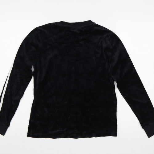 Adidas Women Black UK 8 Velour Trefoil Logo 3 Stripe Pullover Sweatshirt