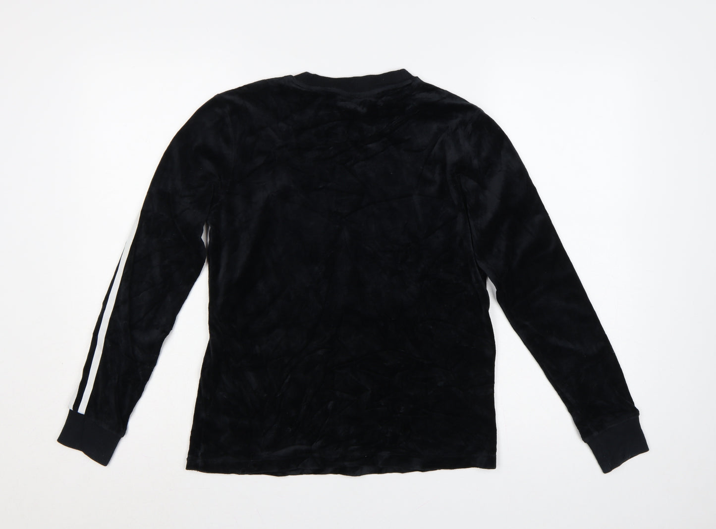Adidas Women Black UK 8 Velour Trefoil Logo 3 Stripe Pullover Sweatshirt