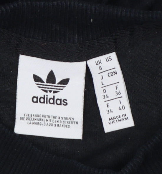 Adidas Women Black UK 8 Velour Trefoil Logo 3 Stripe Pullover Sweatshirt
