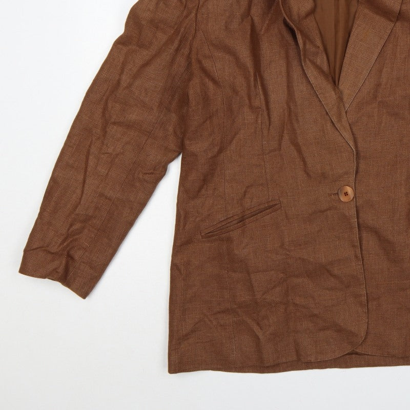 Braemar Women Brown Size 14 Lined One Button Notch Lapel Blazer