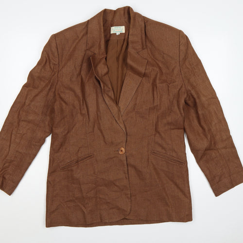 Braemar Women Brown Size 14 Lined One Button Notch Lapel Blazer