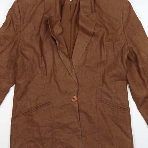 Braemar Women Brown Size 14 Lined One Button Notch Lapel Blazer