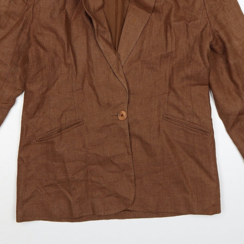 Braemar Women Brown Size 14 Lined One Button Notch Lapel Blazer