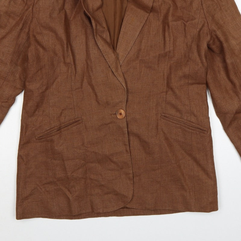Braemar Women Brown Size 14 Lined One Button Notch Lapel Blazer