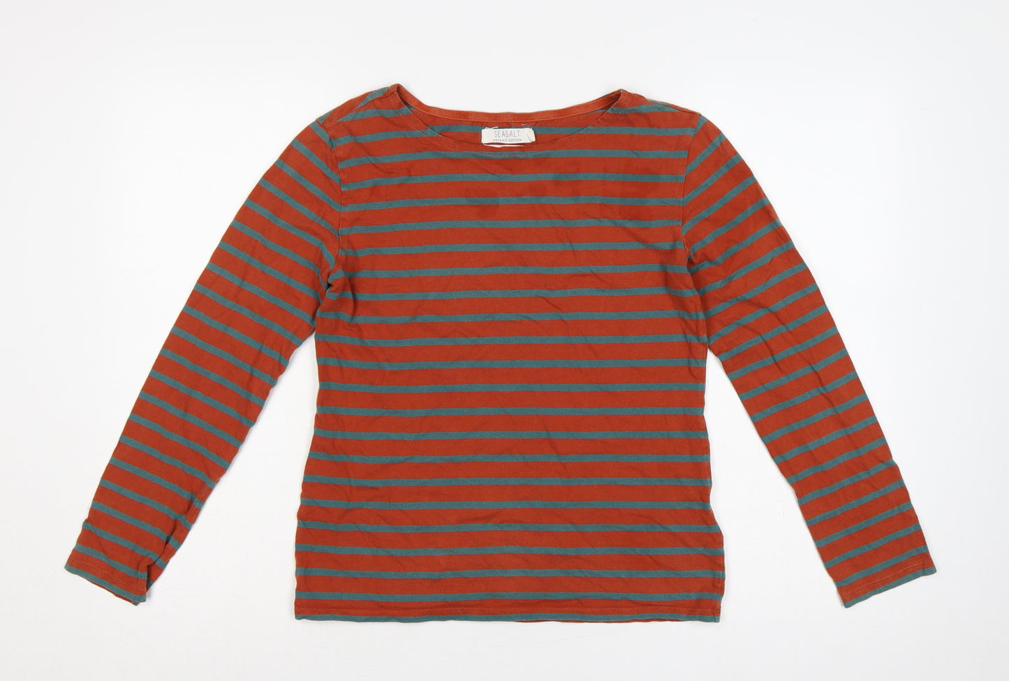 Seasalt Women’s Orange Teal Striped Sailor Jersey Top UK 10