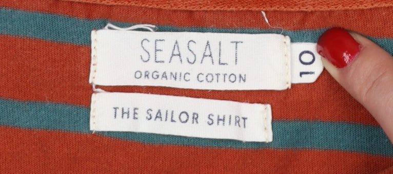 Seasalt Women’s Orange Teal Striped Sailor Jersey Top UK 10