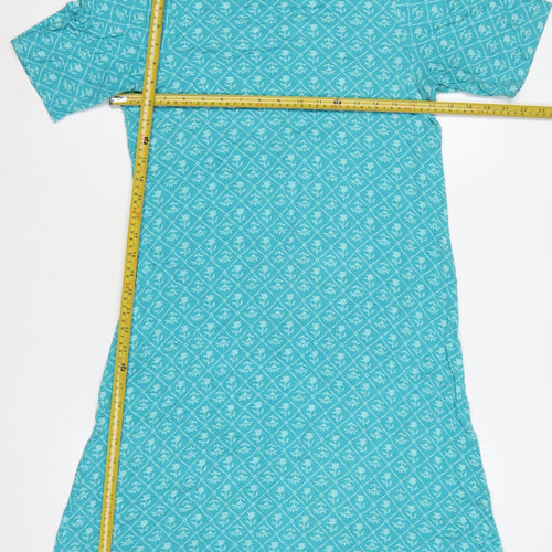 Cotton Traders Women Blue UK 12 Floral Maxi Jersey Stretch Dress