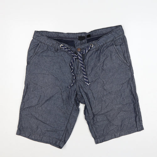 LIVERGY Men's Blue Cotton Bermuda Shorts Size 38 Drawstring Pockets