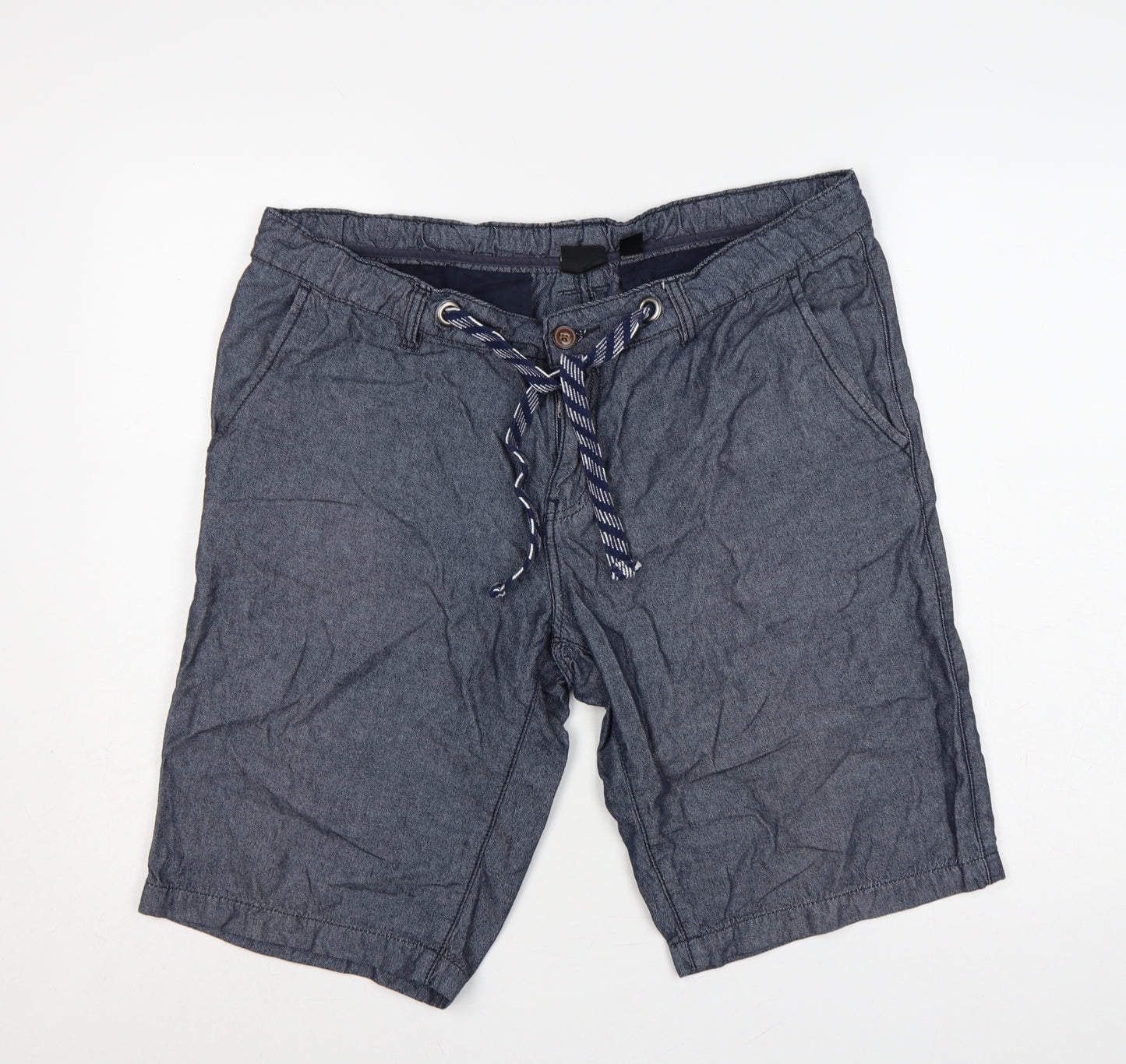 LIVERGY Men's Blue Cotton Bermuda Shorts Size 38 Drawstring Pockets