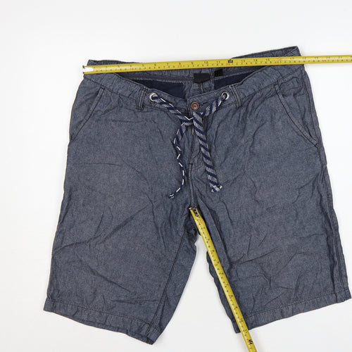 LIVERGY Men's Blue Cotton Bermuda Shorts Size 38 Drawstring Pockets