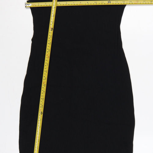 H&M Women Black L Bodycon Midi Halter Ribbed Tie-Back Dress
