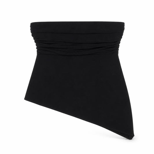 Front view of Urban Outfitters Women Black S Strapless Asymmetric Ruched Crop Top