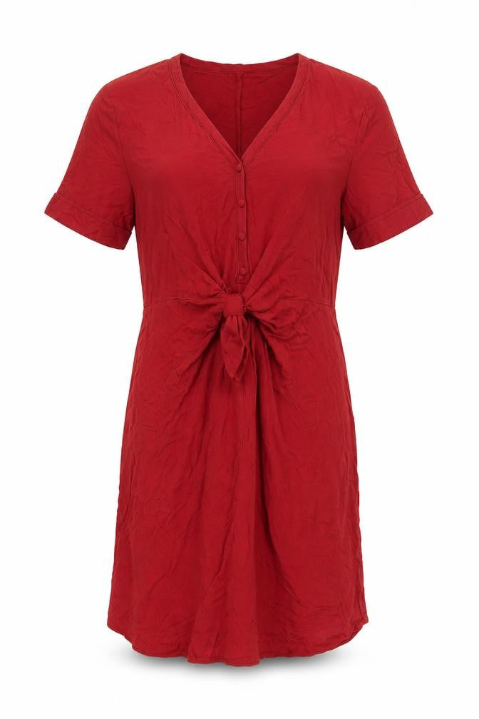 Massimo Dutti Women Red M Lyocell Knee Length Tie Waist Shirt Dress