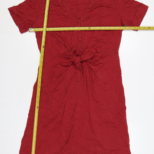 Massimo Dutti Women Red M Lyocell Knee Length Tie Waist Shirt Dress