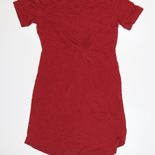 Massimo Dutti Women Red M Lyocell Knee Length Tie Waist Shirt Dress